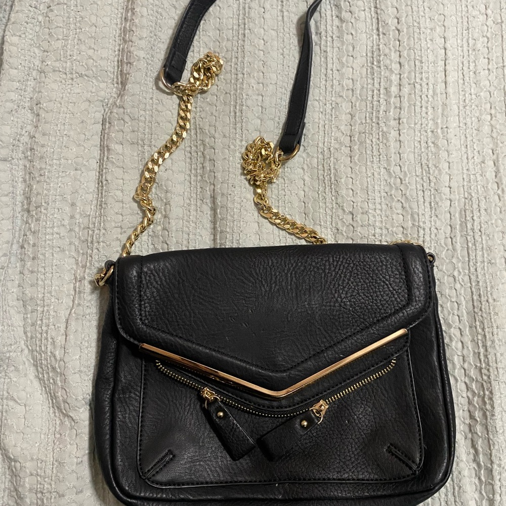 Madison West Black Crossbody Bag with Gold Chain